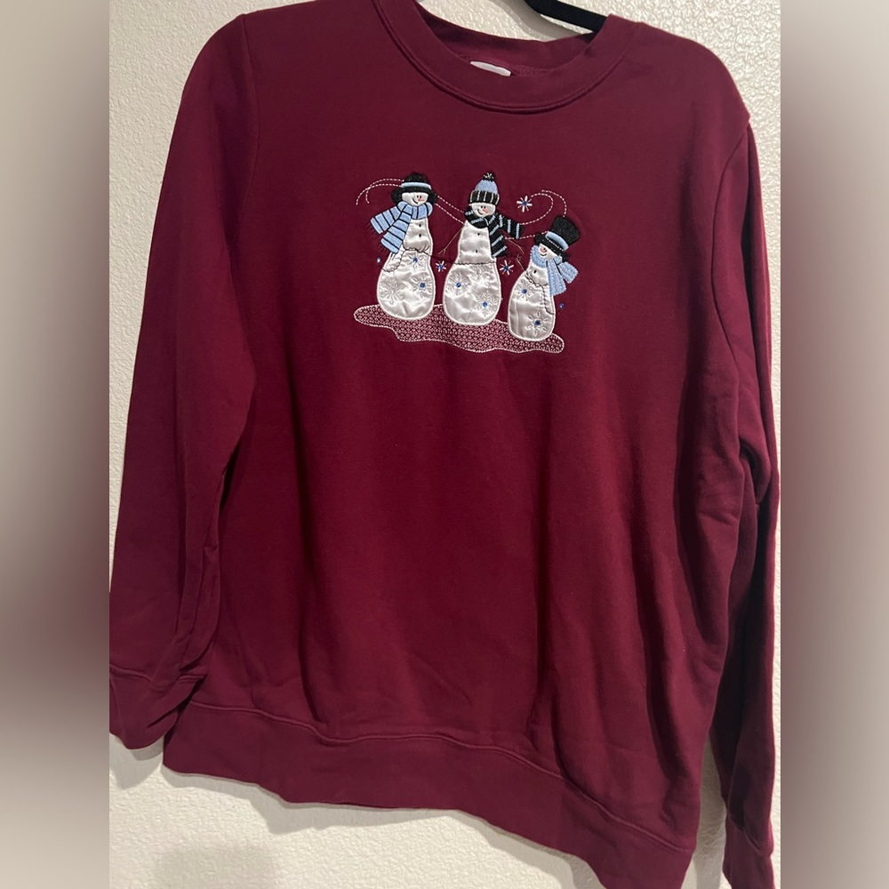 Holiday‎ Editions Snowman Embroidered Crewneck Sweatshirt L